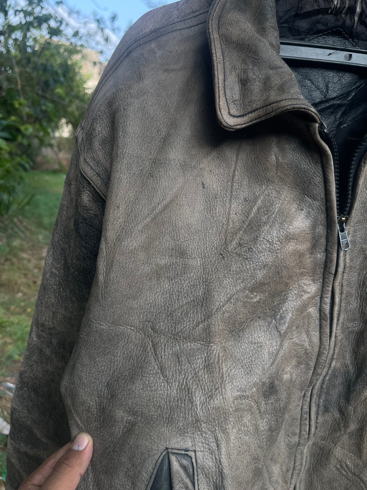 Extremely extremely rare washed cowhide genuine leather late 90s Planet Hollywood gull grain leather jacket