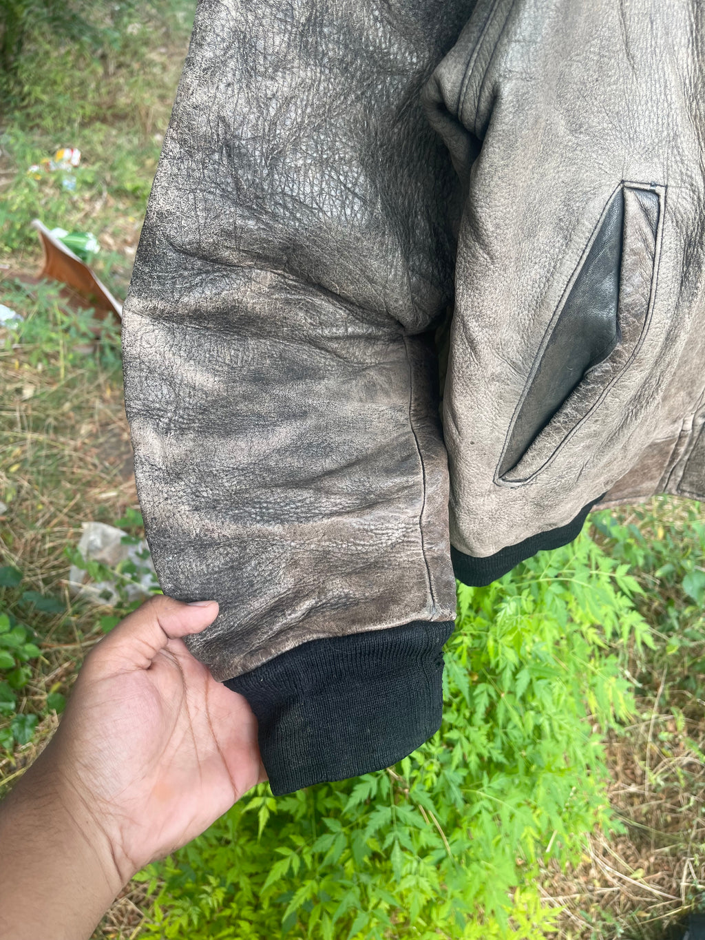 Extremely extremely rare washed cowhide genuine leather late 90s Planet Hollywood gull grain leather jacket