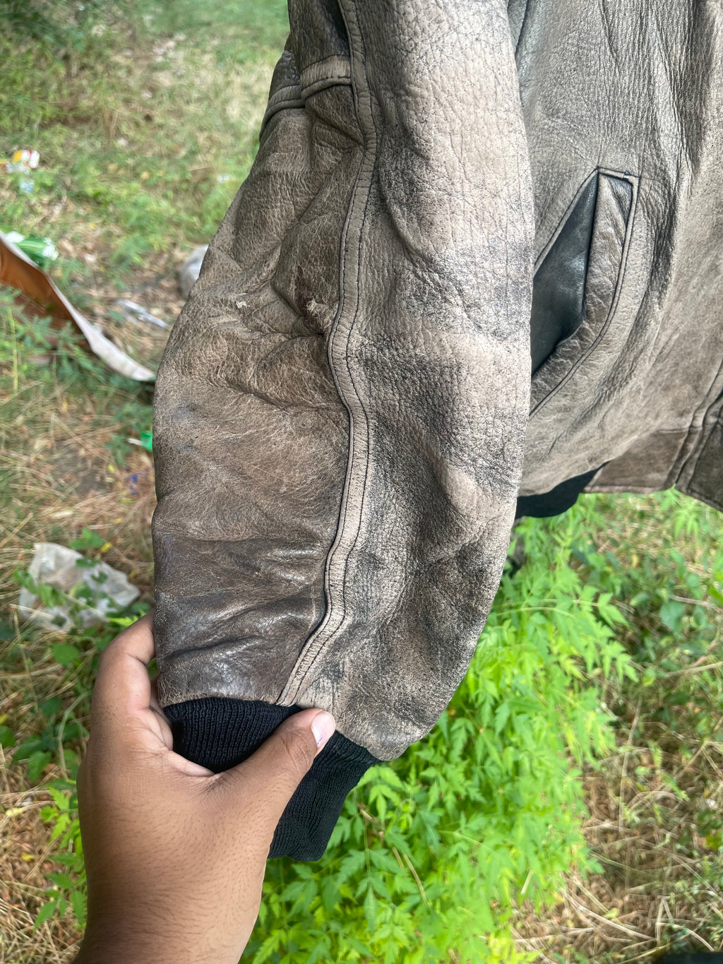 Extremely extremely rare washed cowhide genuine leather late 90s Planet Hollywood gull grain leather jacket