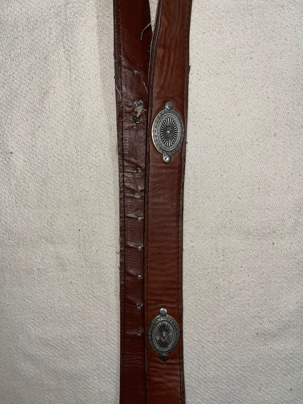Vintage leather brown cowboy metal chromed belt