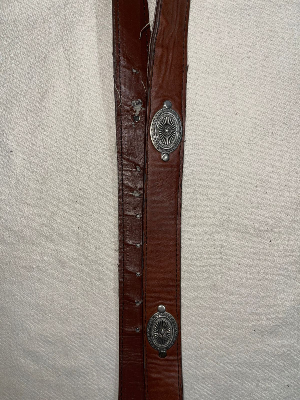 Vintage leather brown cowboy metal chromed belt