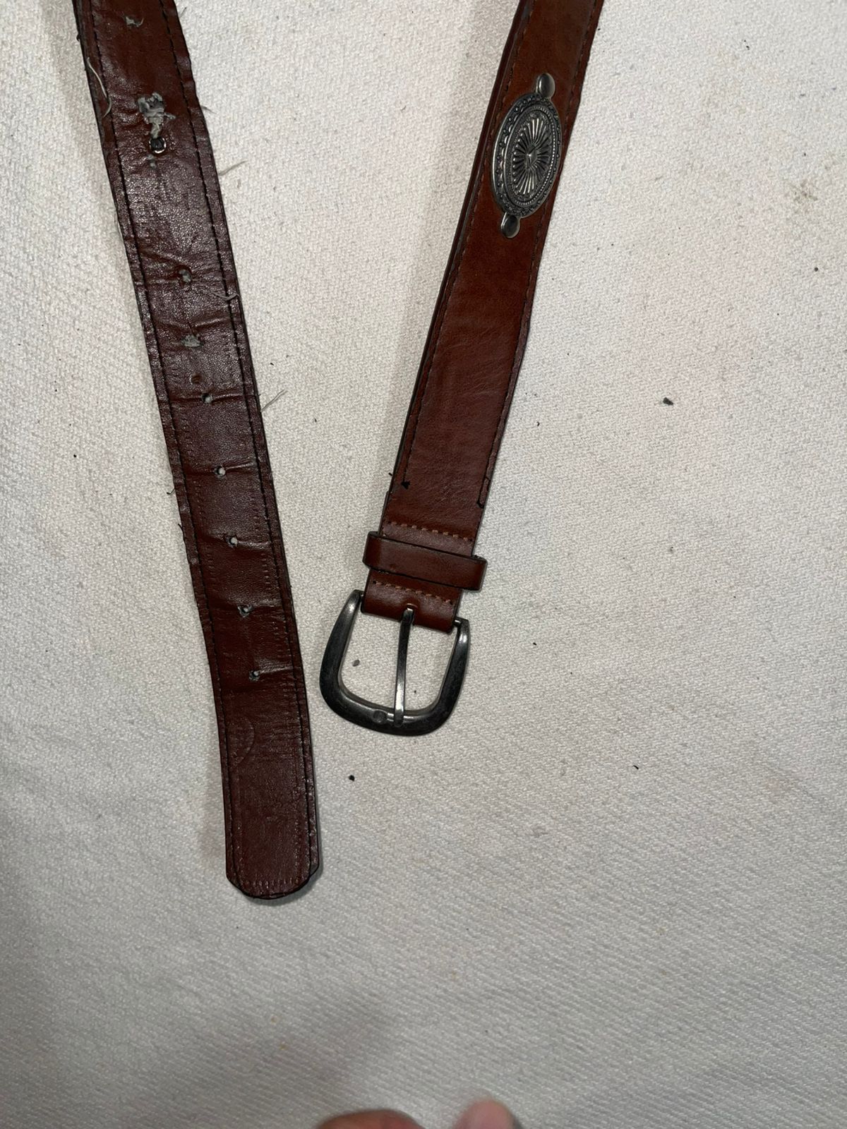 Vintage leather brown cowboy metal chromed belt