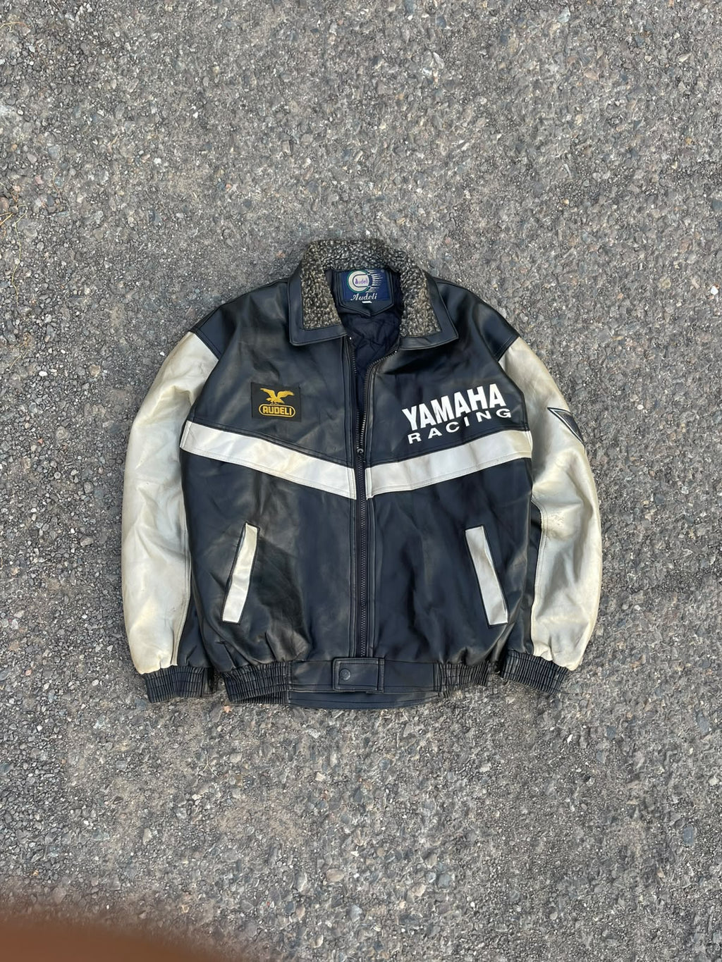 Vintage audeli by yamaha 1992 racing faux leather jacket🤤