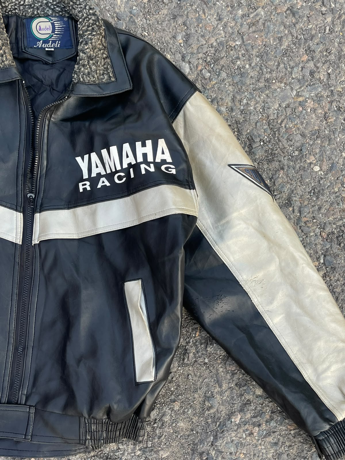 Vintage audeli by yamaha 1992 racing faux leather jacket🤤
