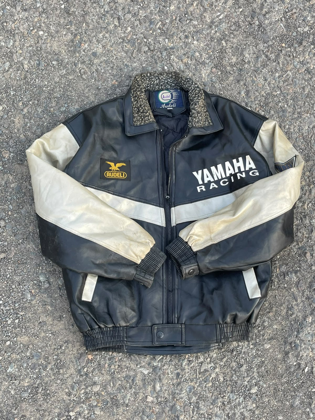 Vintage audeli by yamaha 1992 racing faux leather jacket🤤