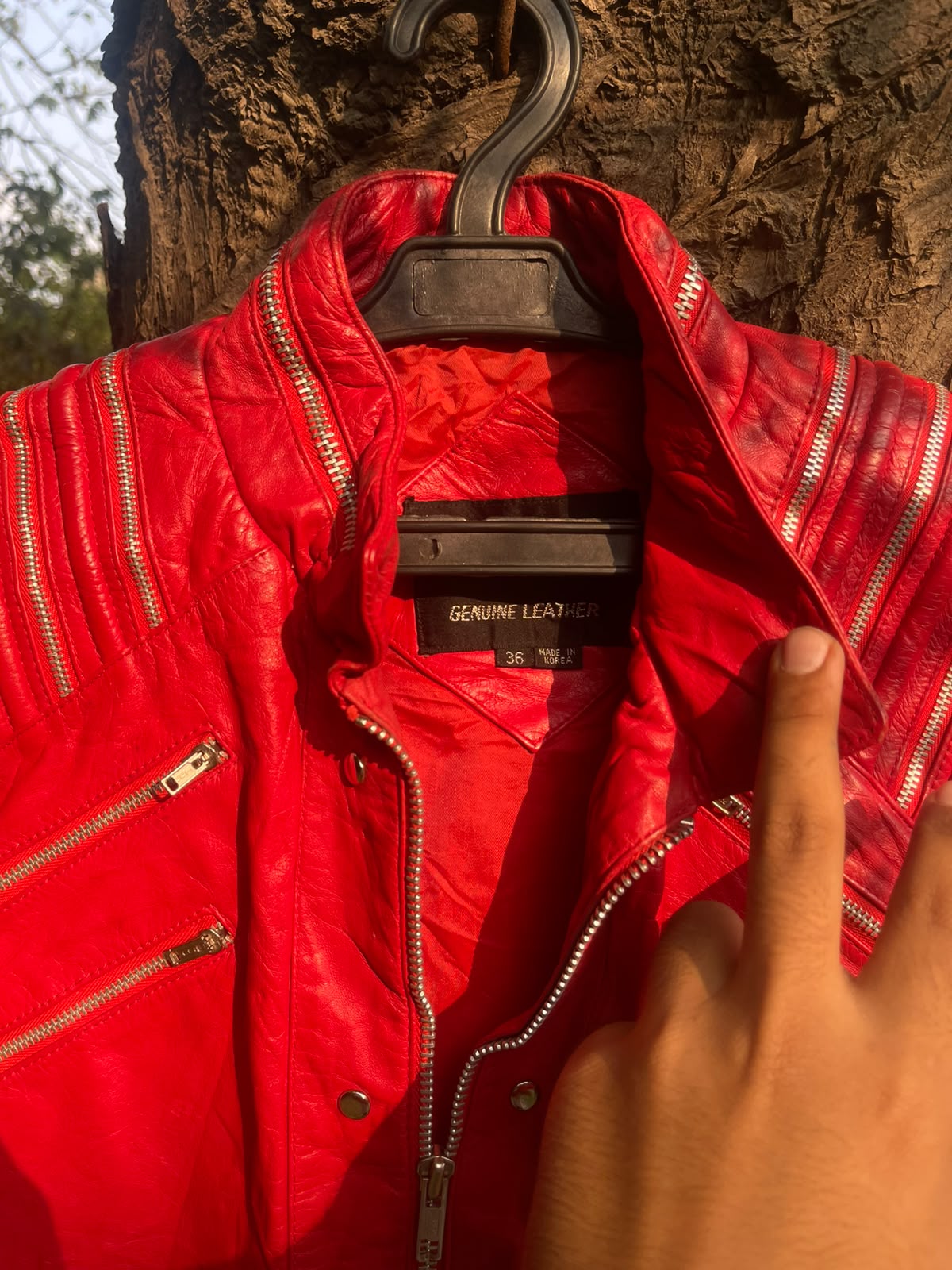 Genuine leather cherry red rare leather vintage jacket