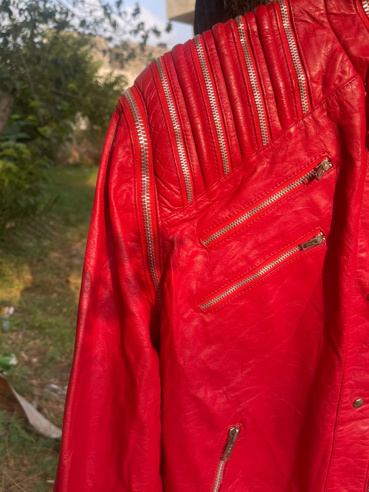 Genuine leather cherry red rare leather vintage jacket