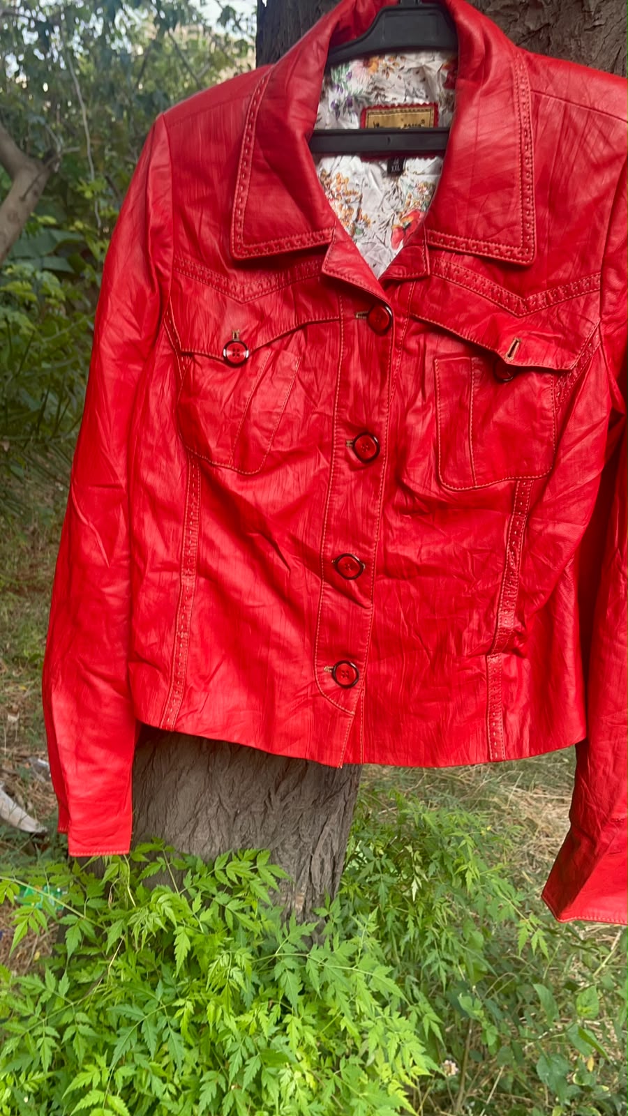 Vintage thin genuine leather cherry red rare fitted jacket