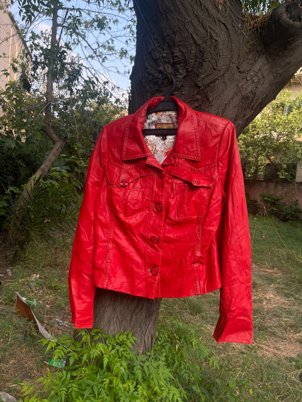 Vintage thin genuine leather cherry red rare fitted jacket