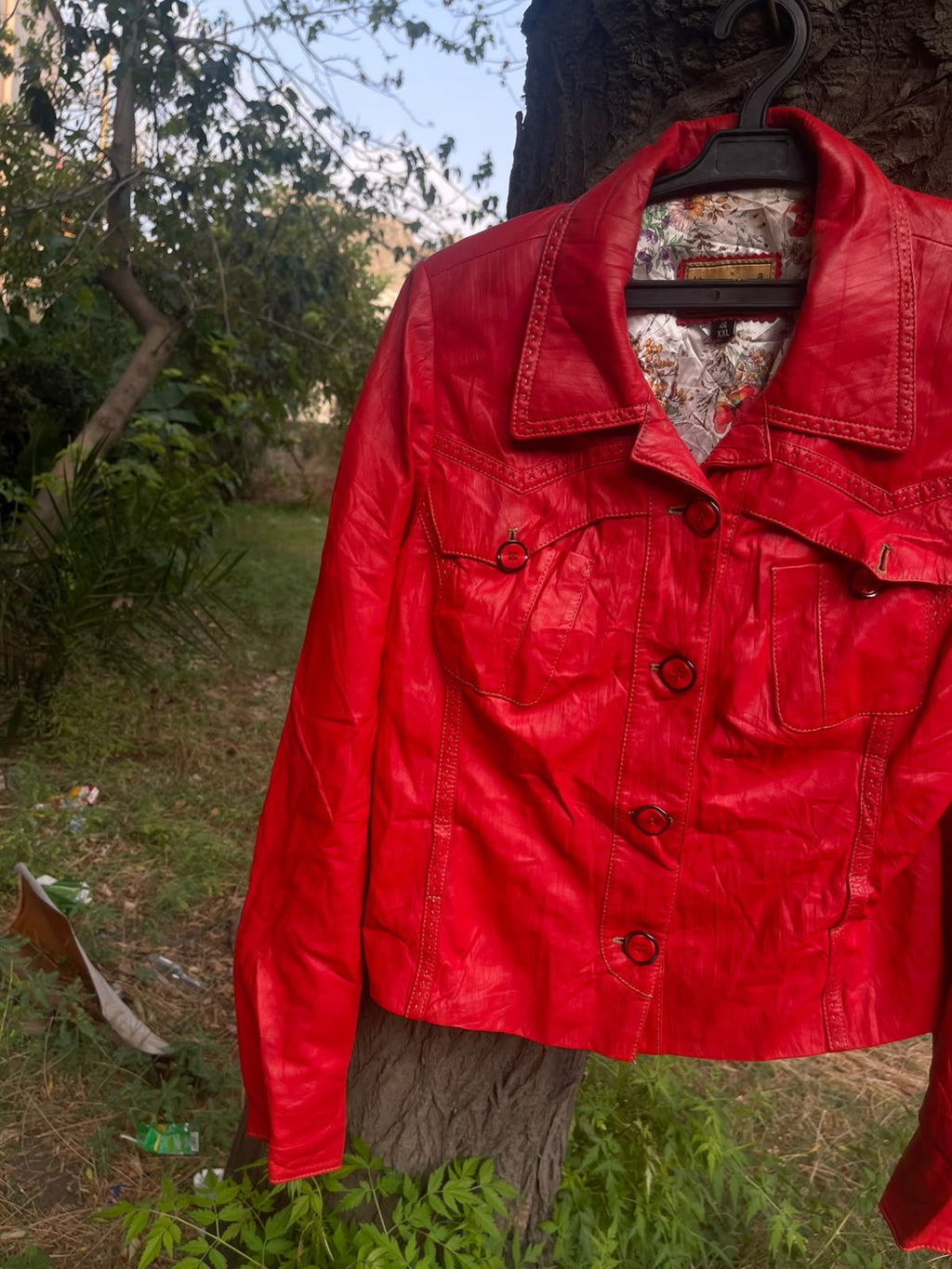 Vintage thin genuine leather cherry red rare fitted jacket