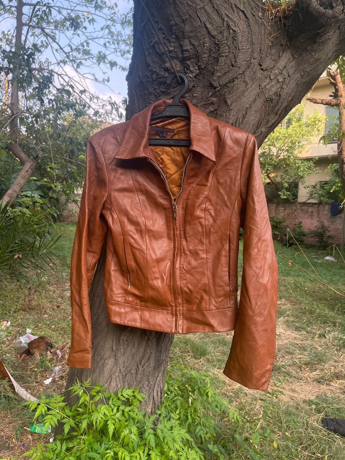 Zara brown fitted faux leather jacket