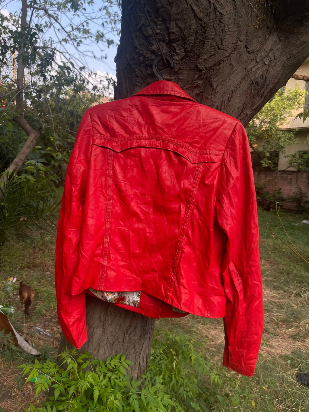 Vintage thin genuine leather cherry red rare fitted jacket