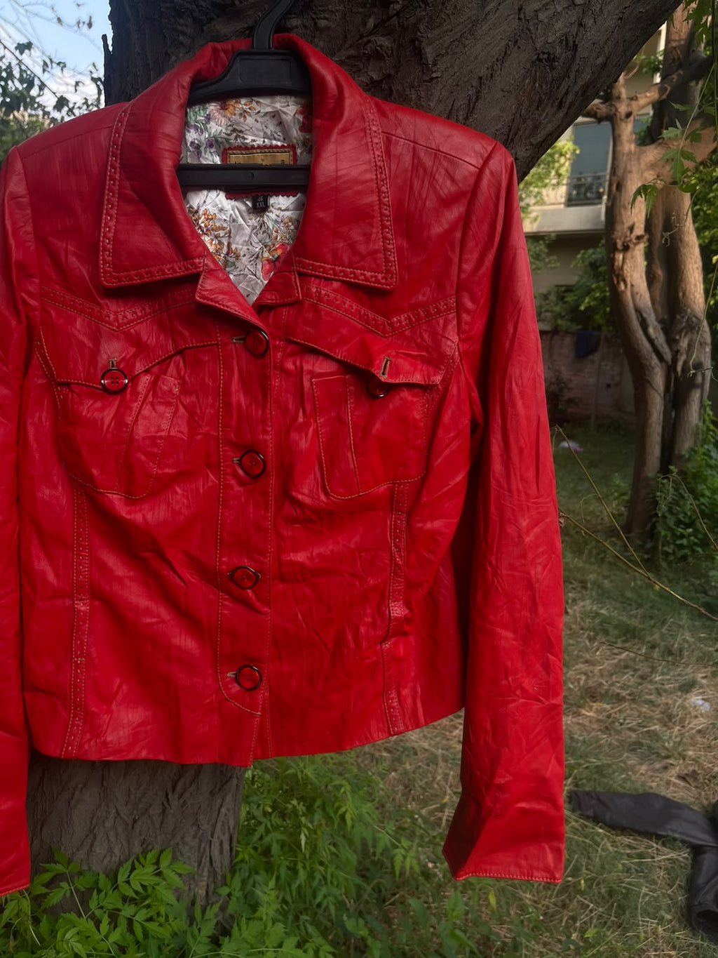 Vintage thin genuine leather cherry red rare fitted jacket