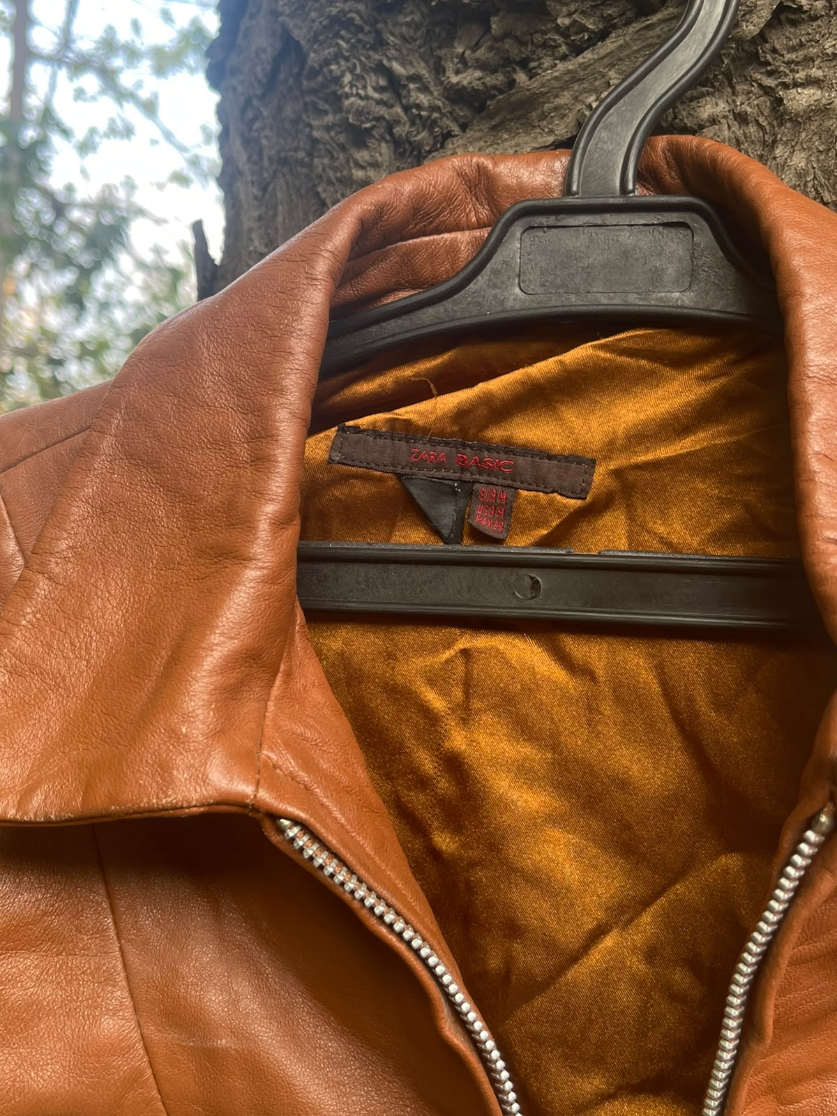 Zara brown fitted faux leather jacket