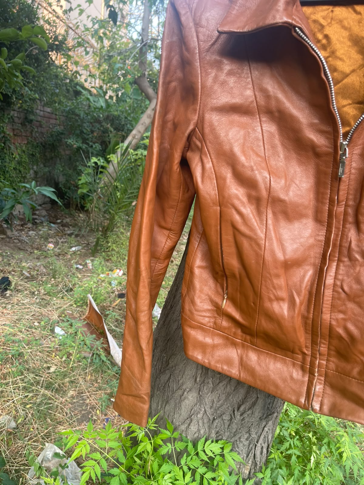 Zara brown fitted faux leather jacket
