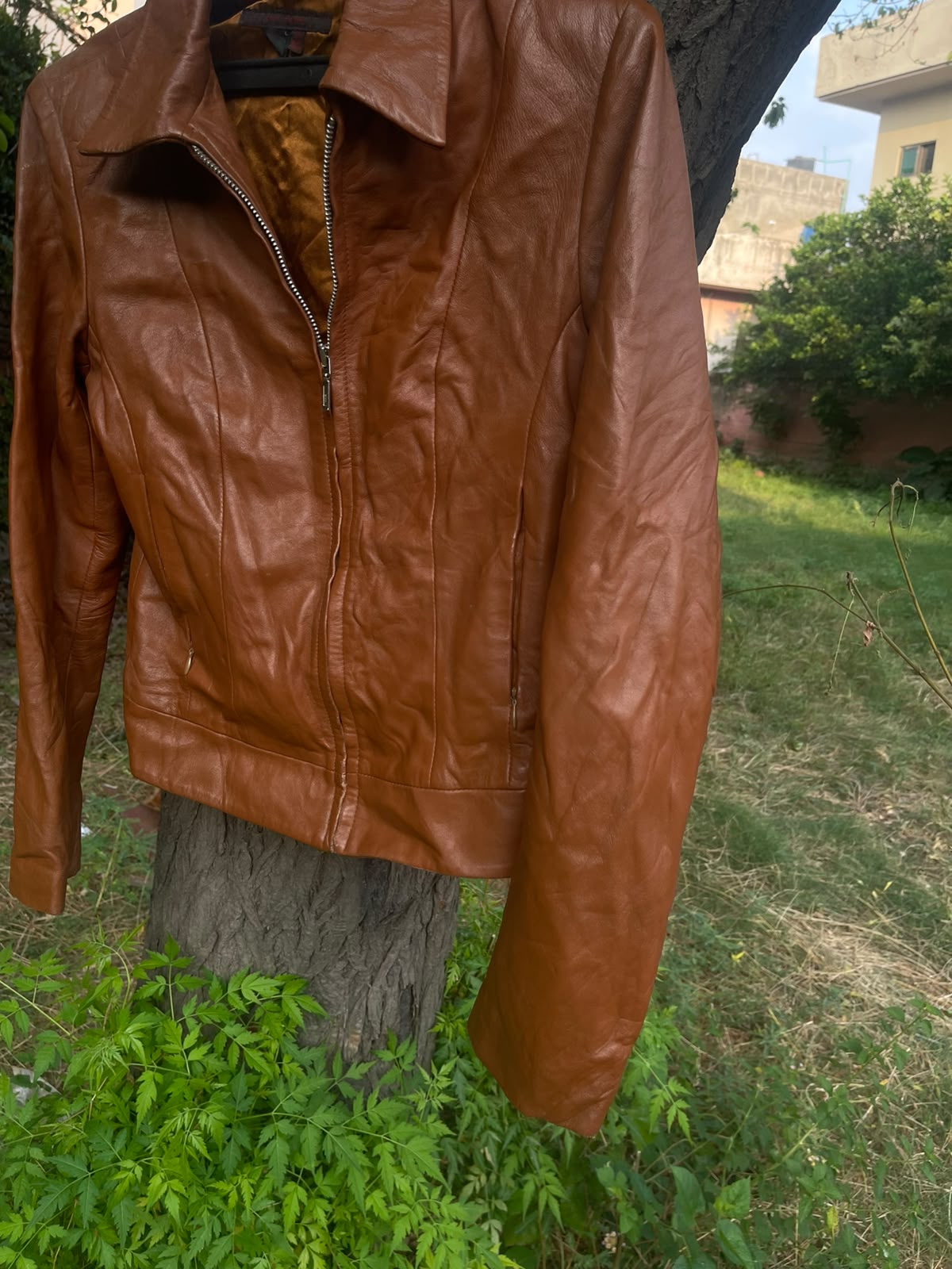 Zara brown fitted faux leather jacket