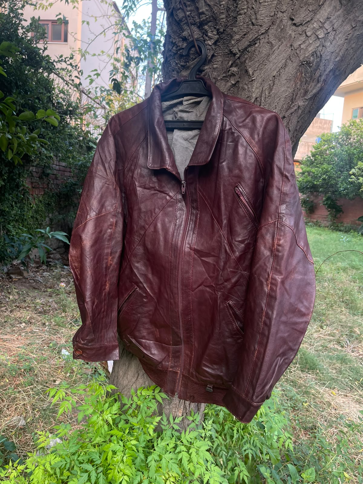 Extremely rare genuine grain leather BURGUNDY jacket