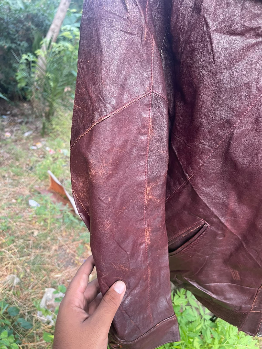Extremely rare genuine grain leather BURGUNDY jacket