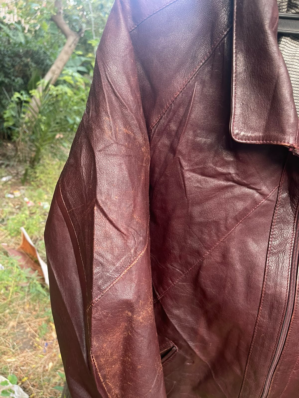 Extremely rare genuine grain leather BURGUNDY jacket