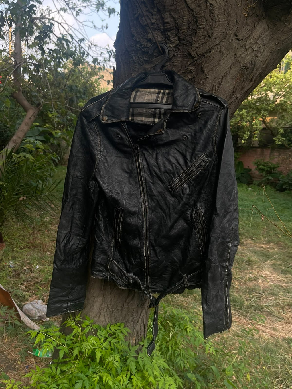 Vintage washed genuine leather racing late 1990's jacket