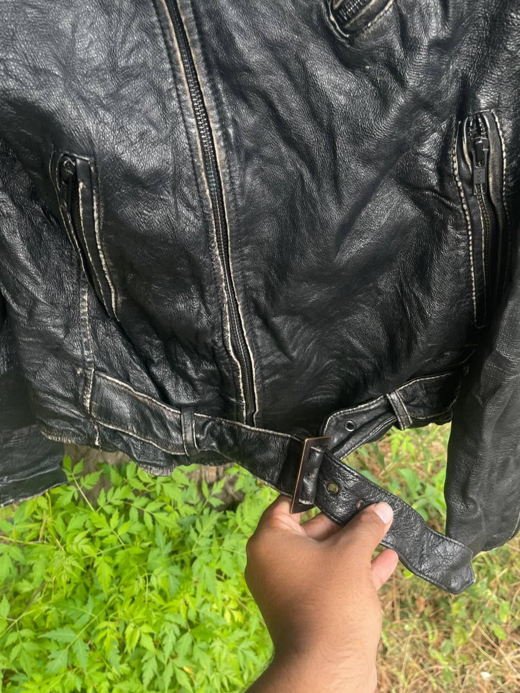 Vintage washed genuine leather racing late 1990's jacket