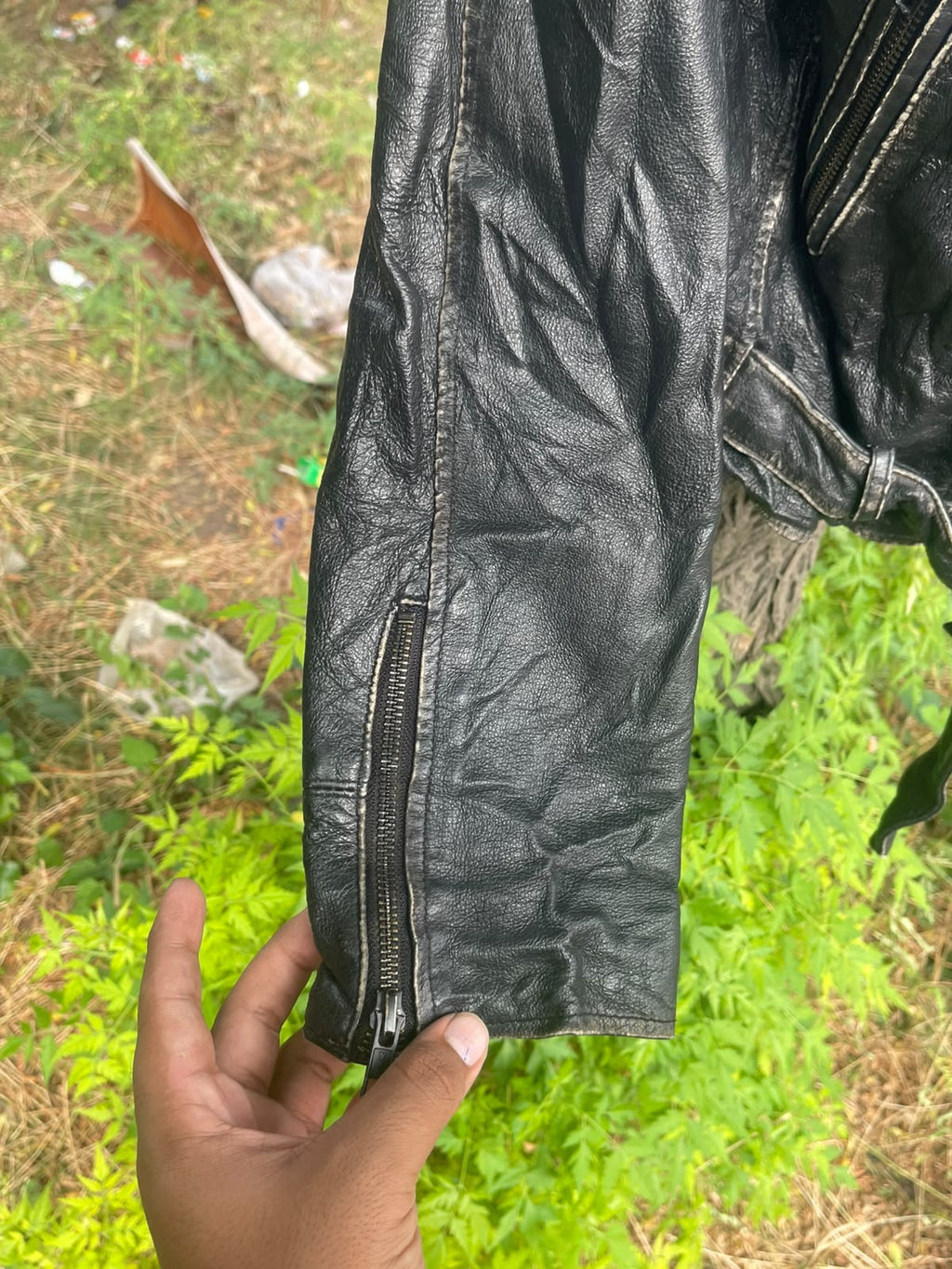 Vintage washed genuine leather racing late 1990's jacket