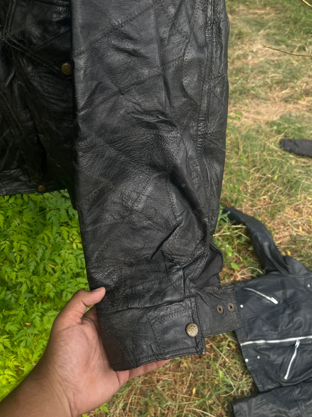 Vintage 90s washed genuine leather withh crazyy patterns jacket