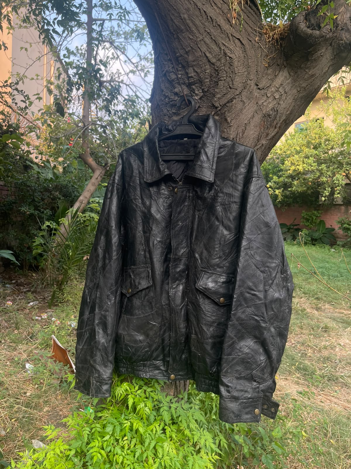 Vintage 90s washed genuine leather withh crazyy patterns jacket