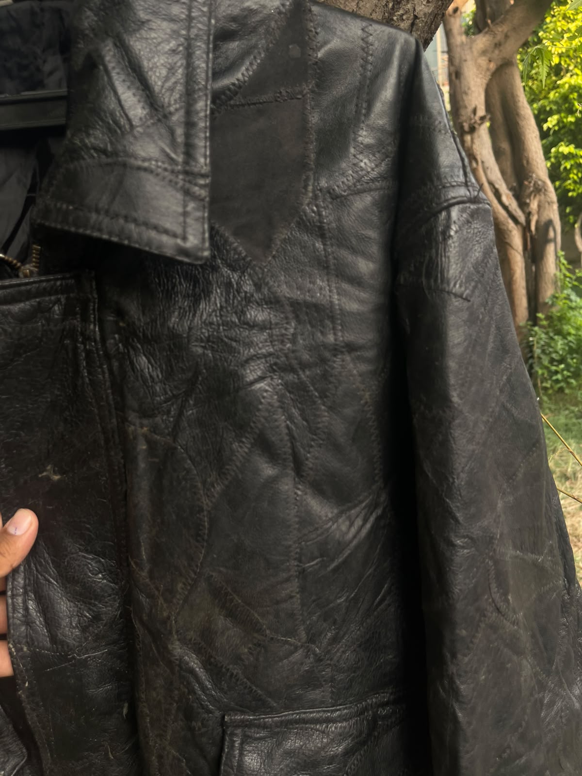 Vintage 90s washed genuine leather withh crazyy patterns jacket