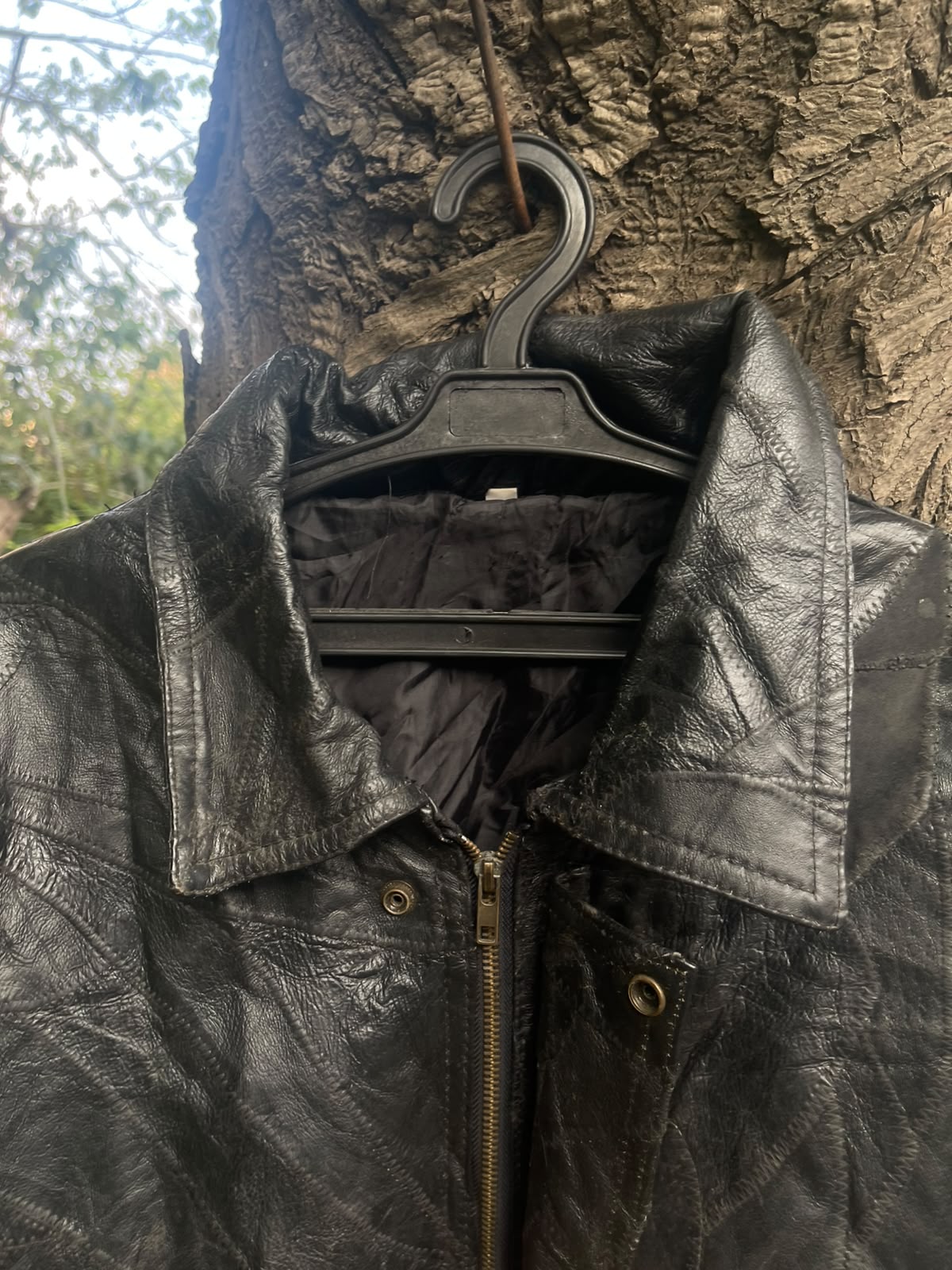 Vintage 90s washed genuine leather withh crazyy patterns jacket