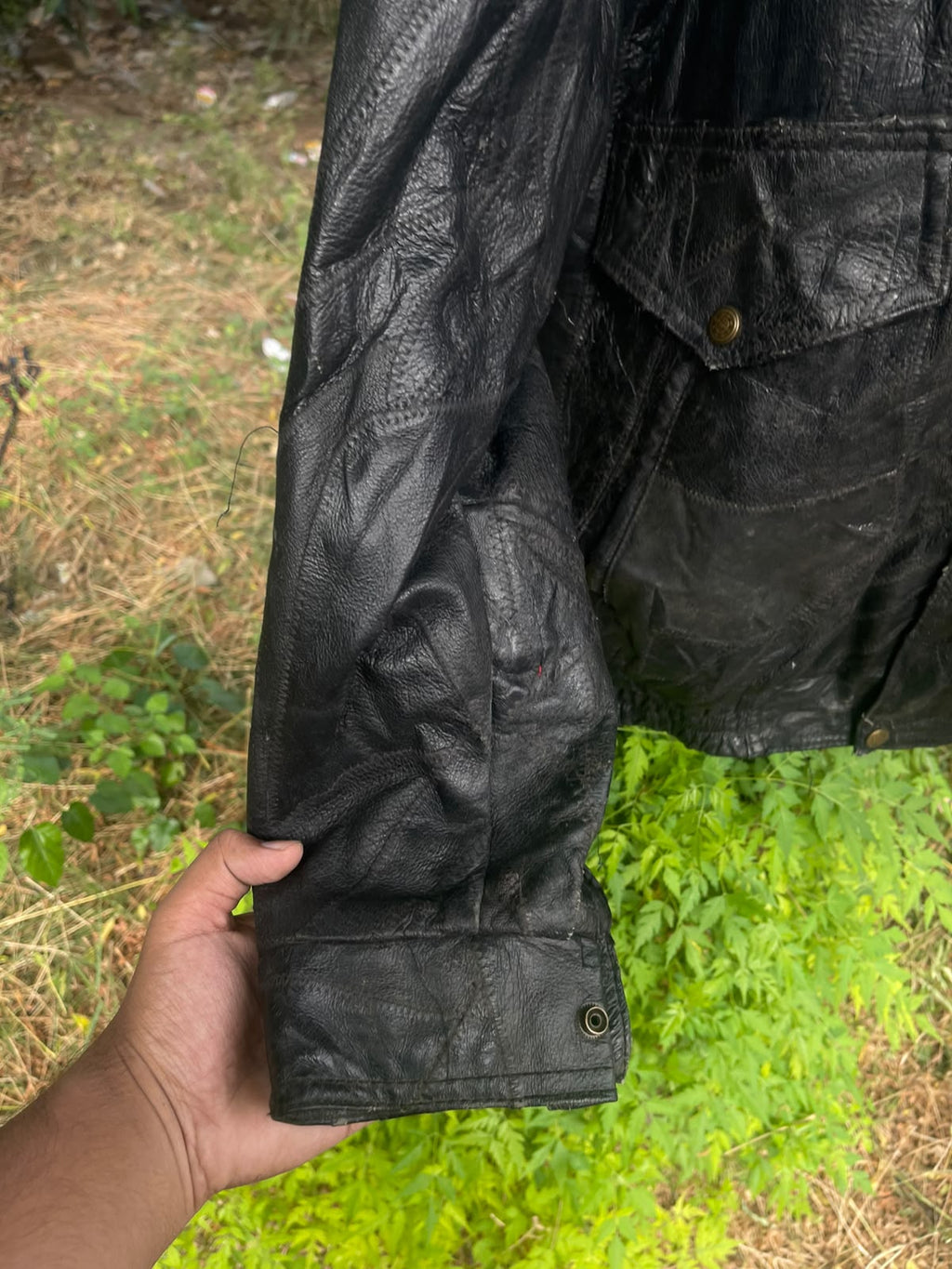 Vintage 90s washed genuine leather withh crazyy patterns jacket
