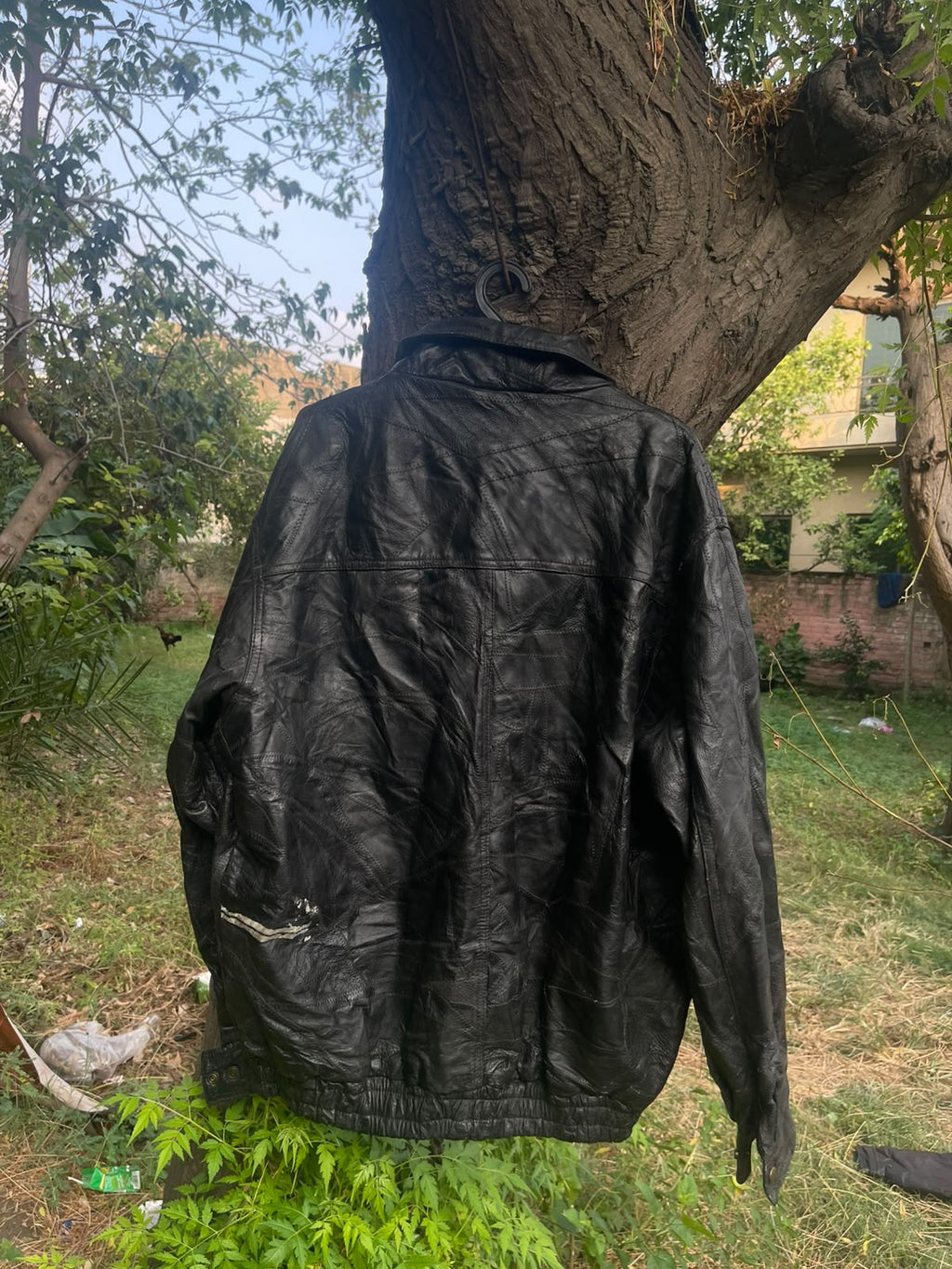 Vintage 90s washed genuine leather withh crazyy patterns jacket