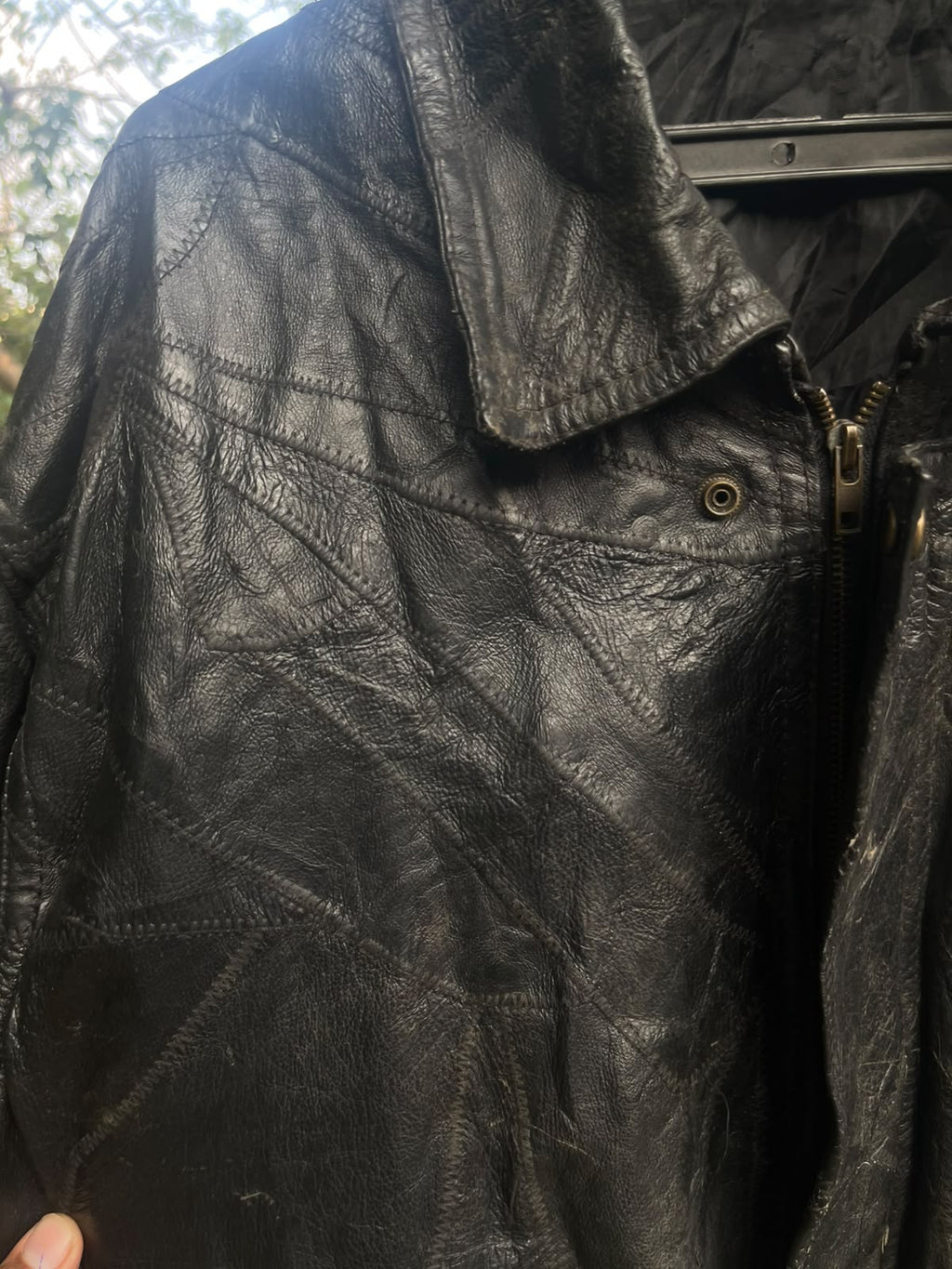 Vintage 90s washed genuine leather withh crazyy patterns jacket