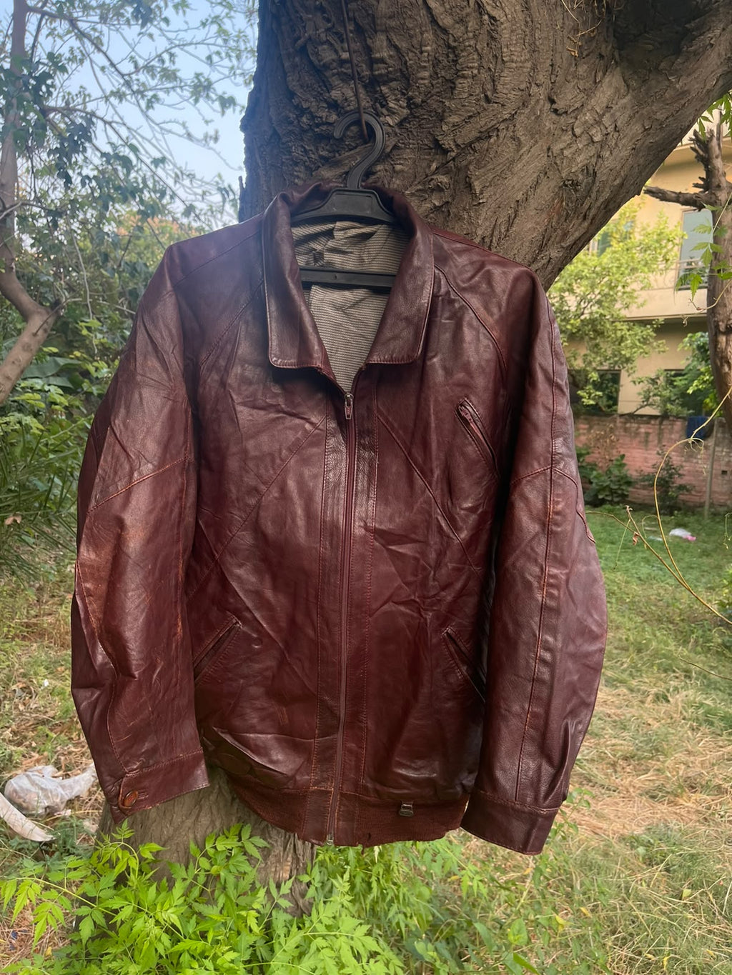 Extremely rare genuine grain leather BURGUNDY jacket