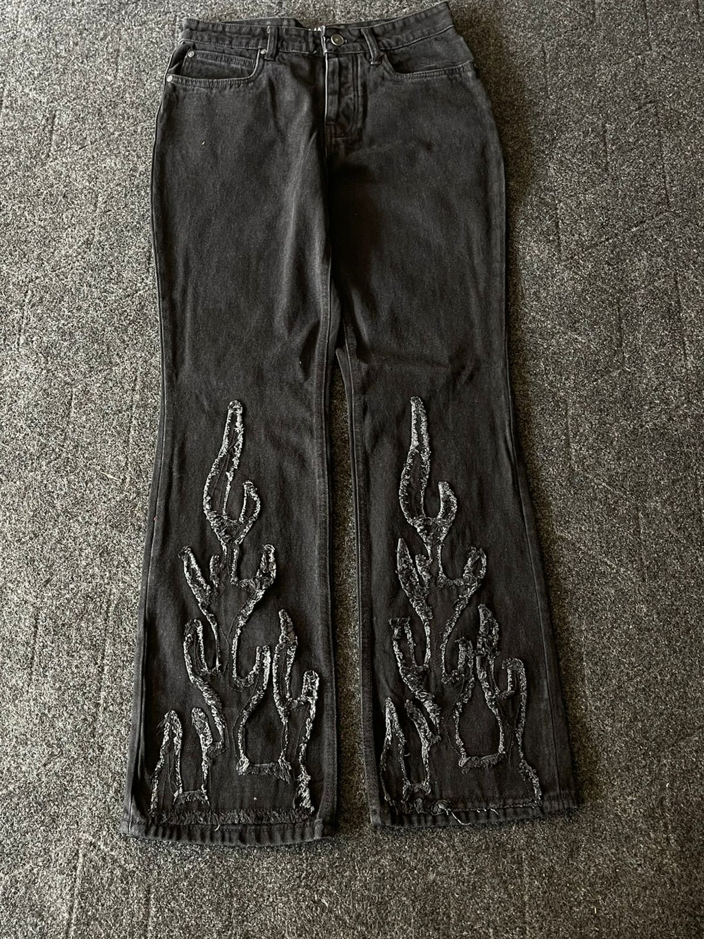 Extremely Rare Vintage Acid Washed Fire Embroided Jeans