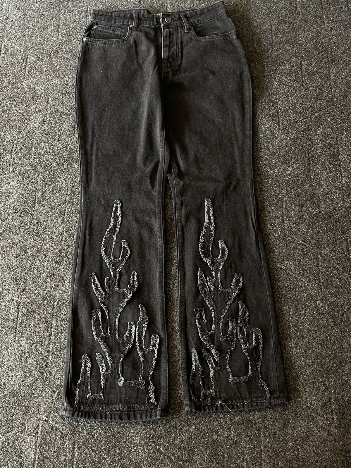 Extremely Rare Vintage Acid Washed Fire Embroided Jeans
