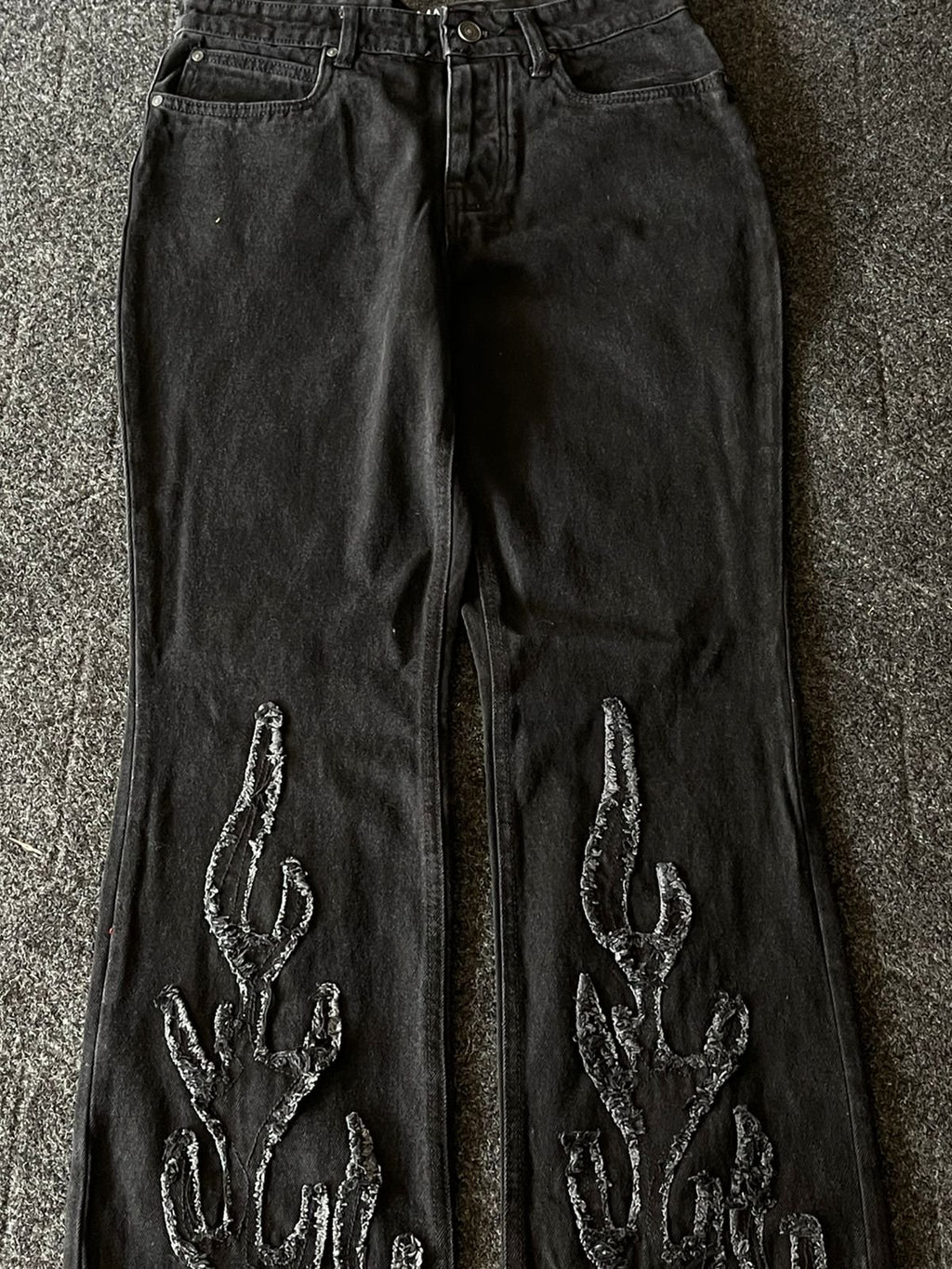 Extremely Rare Vintage Acid Washed Fire Embroided Jeans