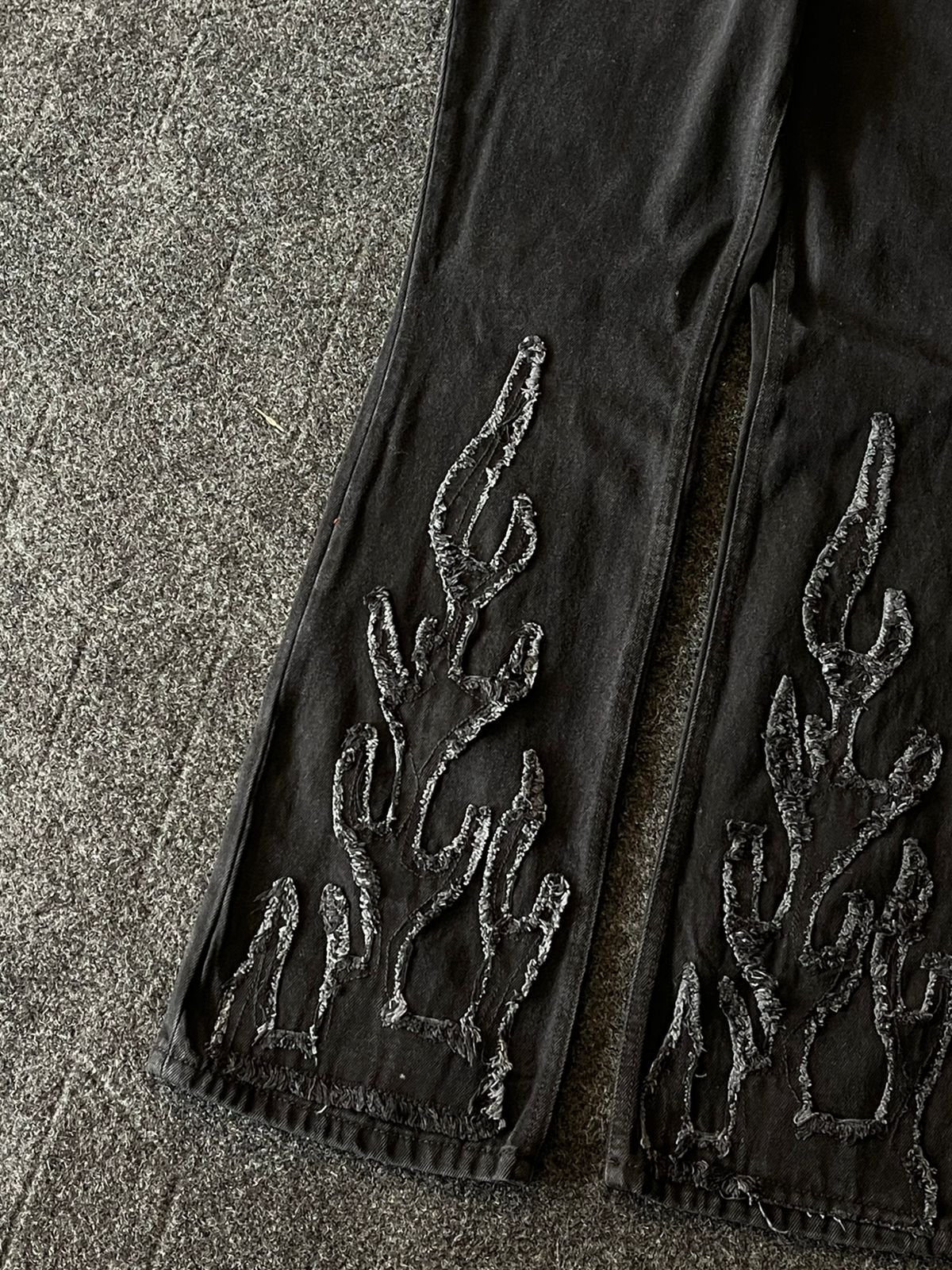Extremely Rare Vintage Acid Washed Fire Embroided Jeans