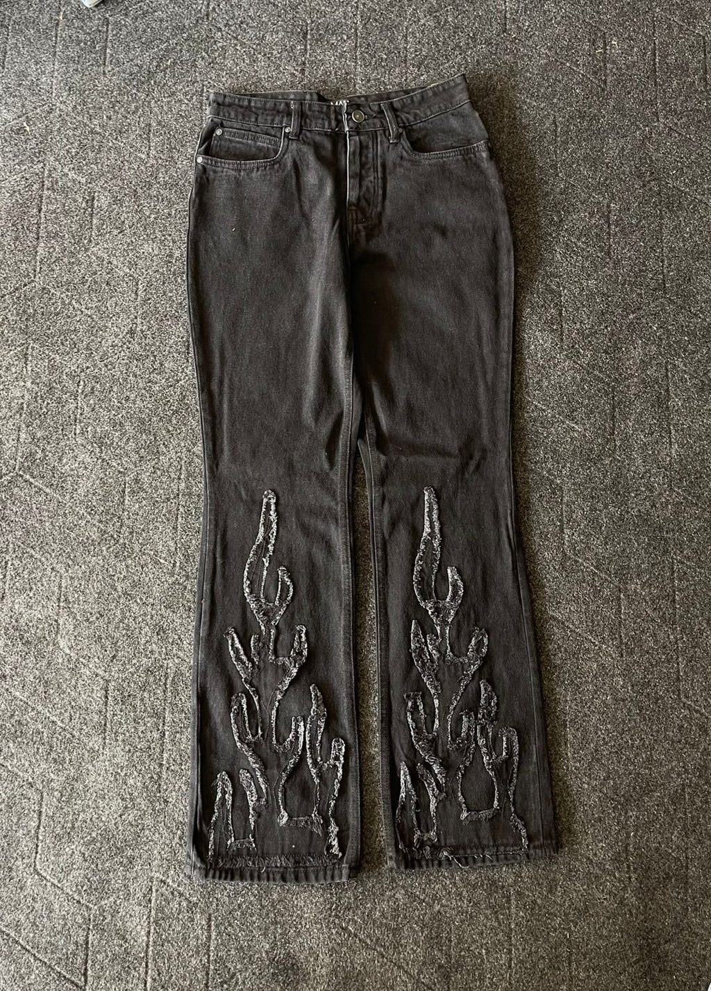 Extremely Rare Vintage Acid Washed Fire Embroided Jeans