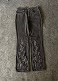 Extremely Rare Vintage Acid Washed Fire Embroided Jeans