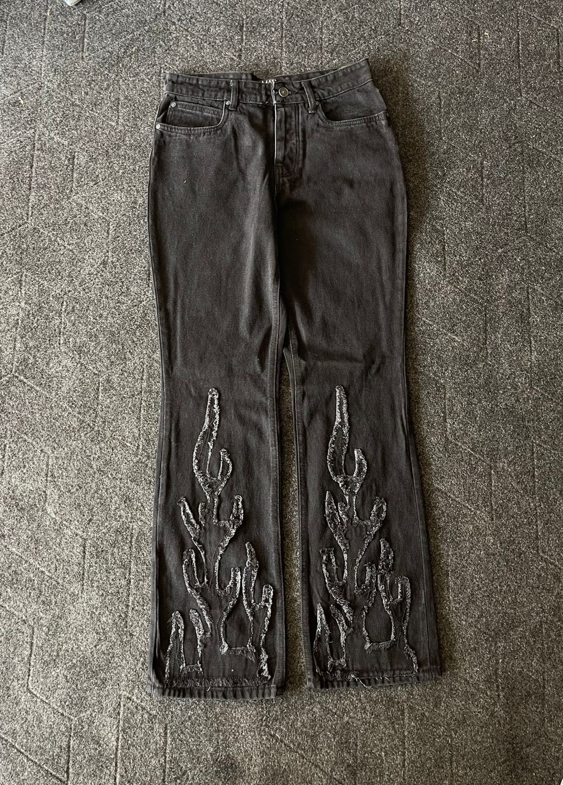 Extremely Rare Vintage Acid Washed Fire Embroided Jeans