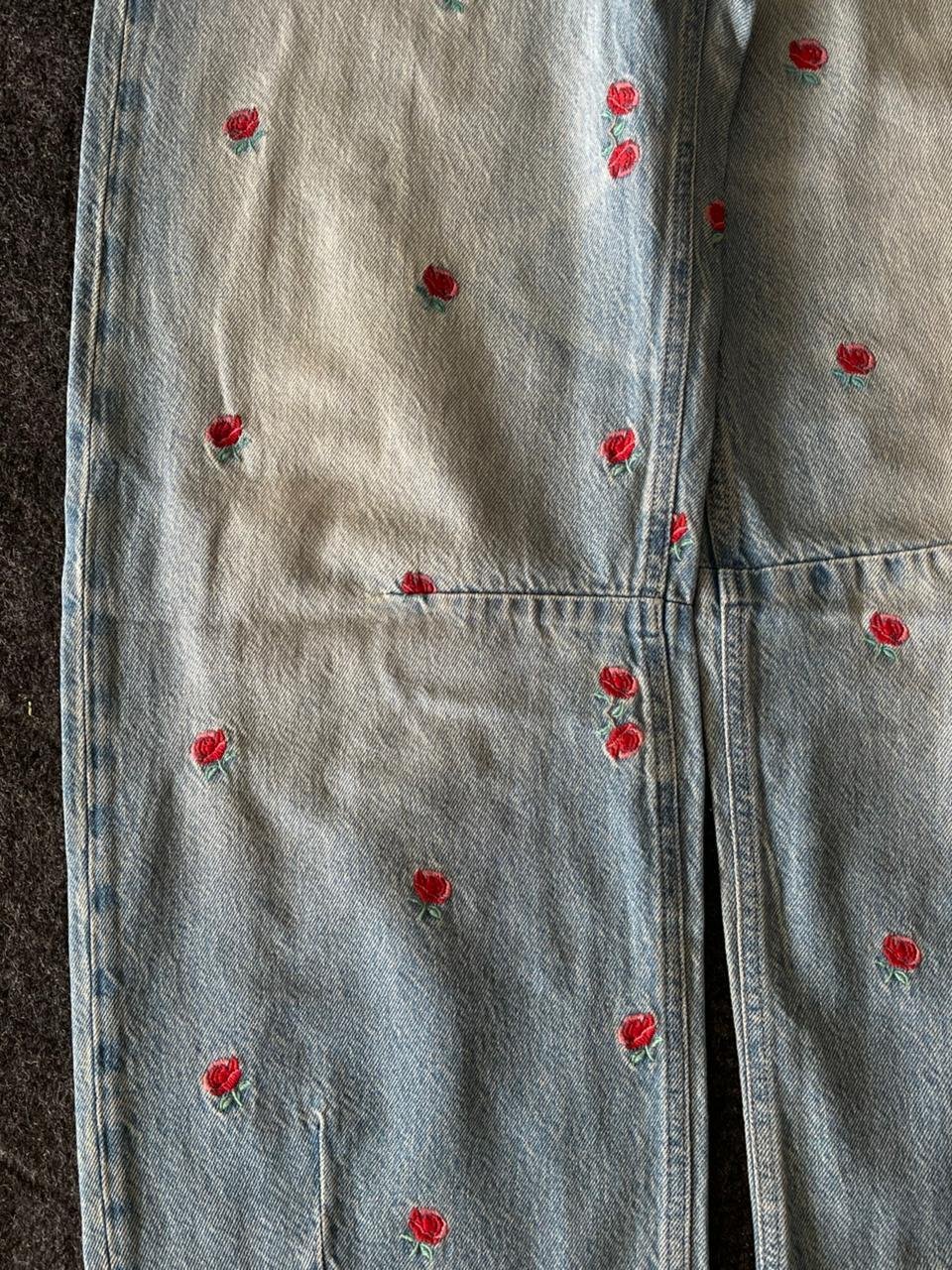 Vintage 1890'S Rose Embroided Baggy Jeans