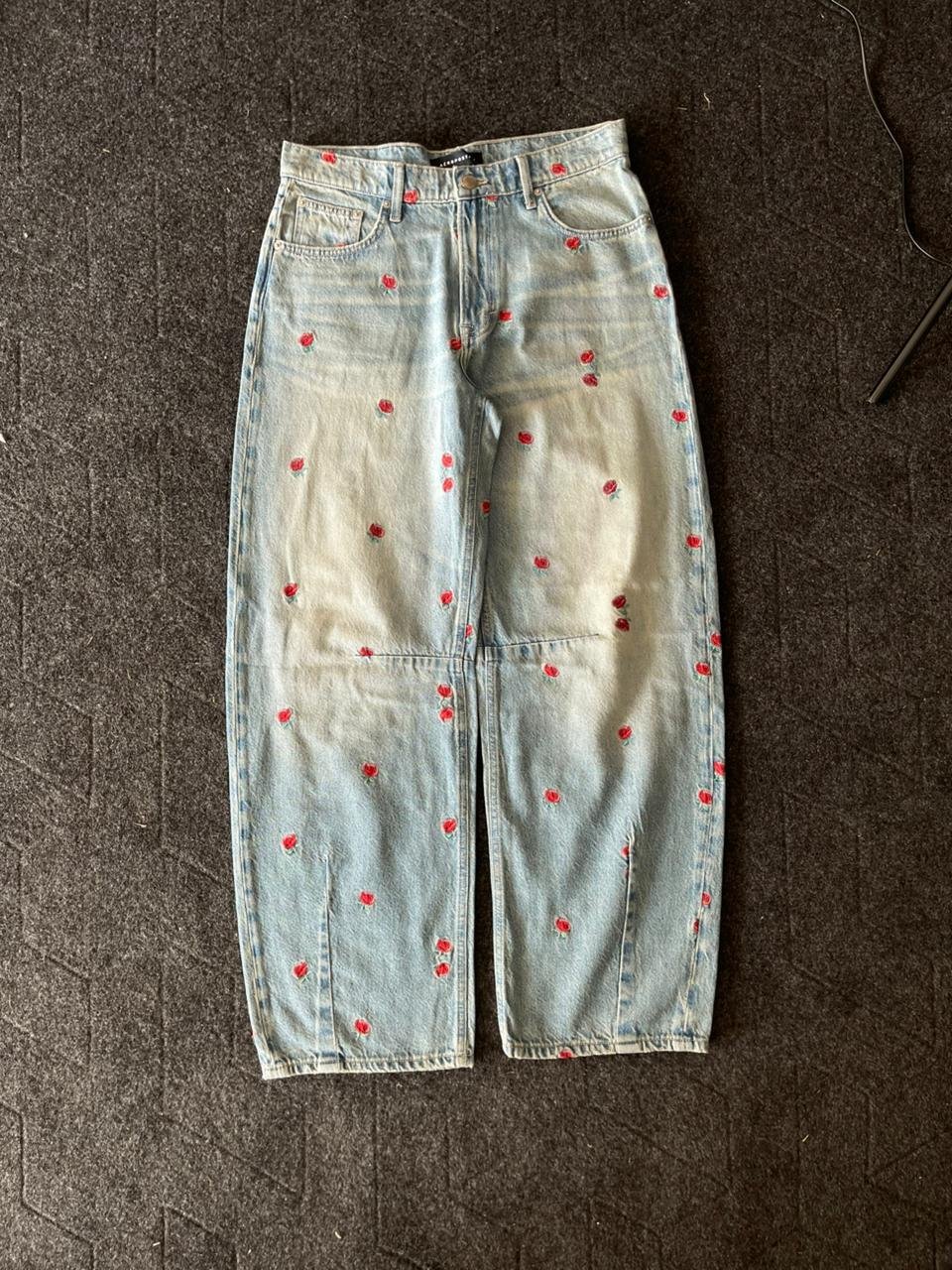 Vintage 1890'S Rose Embroided Baggy Jeans