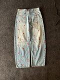 Vintage 1890'S Rose Embroided Baggy Jeans