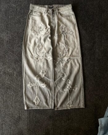 BOHOO MAN Embroided  Vintage Wide Leg Baggy Denim