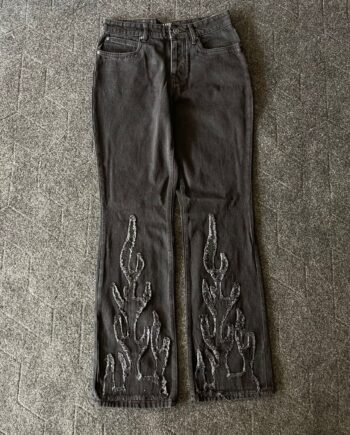 Extremely Rare Vintage Acid Washed Fire Embroided Jeans